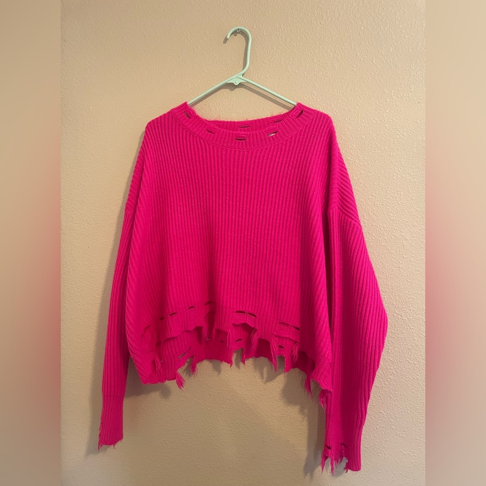 pink fashion nova ripped edges cropped sweater